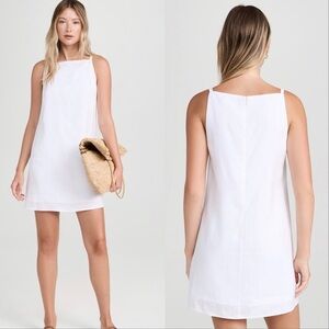 WAYF Trapeze Dress White Lightweight Linen Square Neck Mini Shift Dress XS